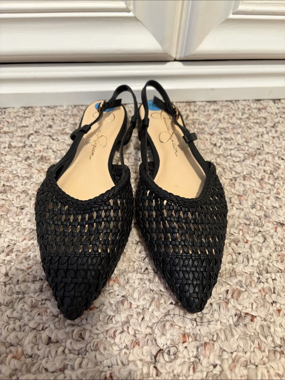 Jessica Simpson Black Woven Pointed Slingback Flats